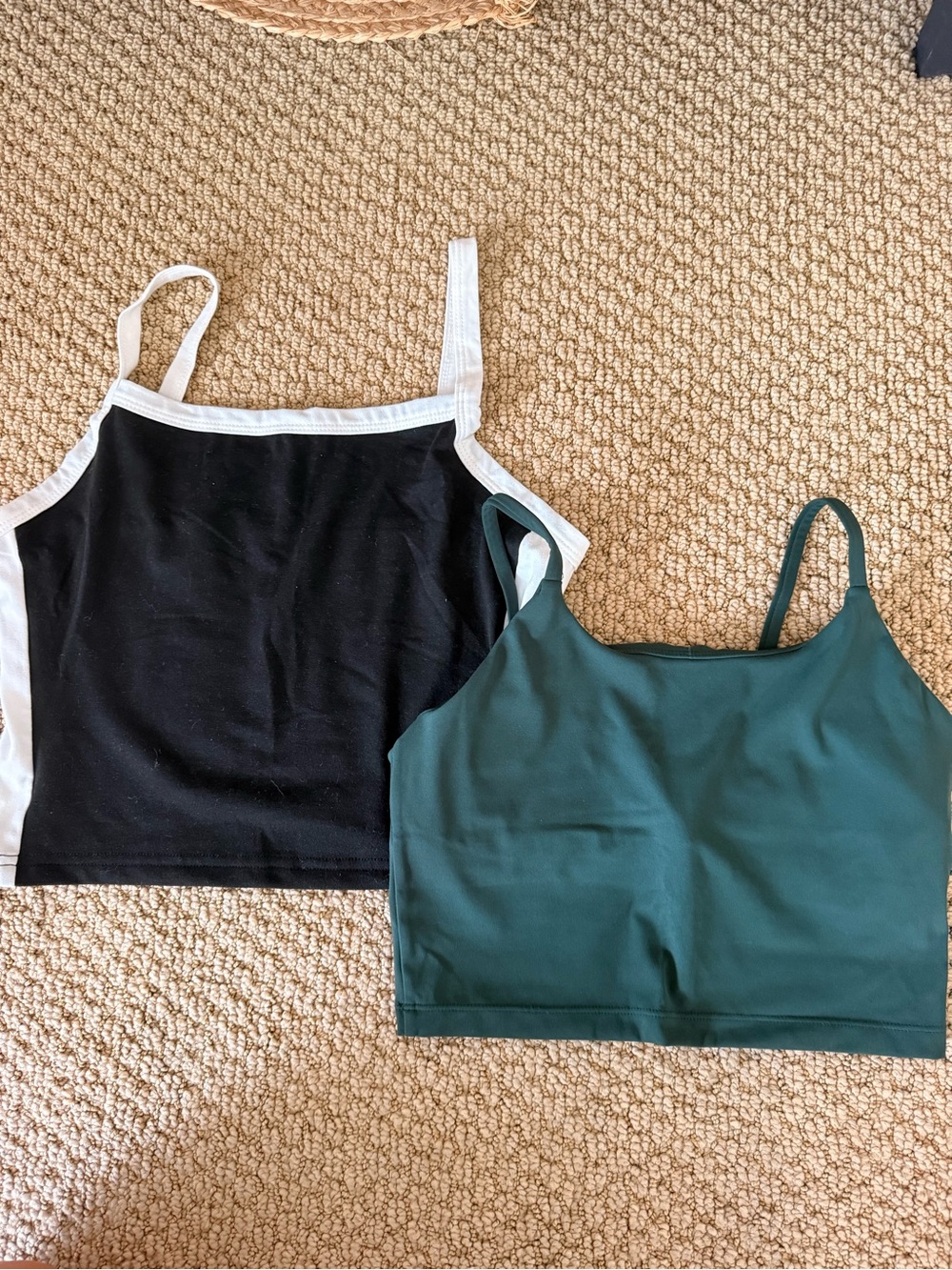 Adanola. Women’s Cropped Work Out Tank Tops - Black & Dark Green Set of 2